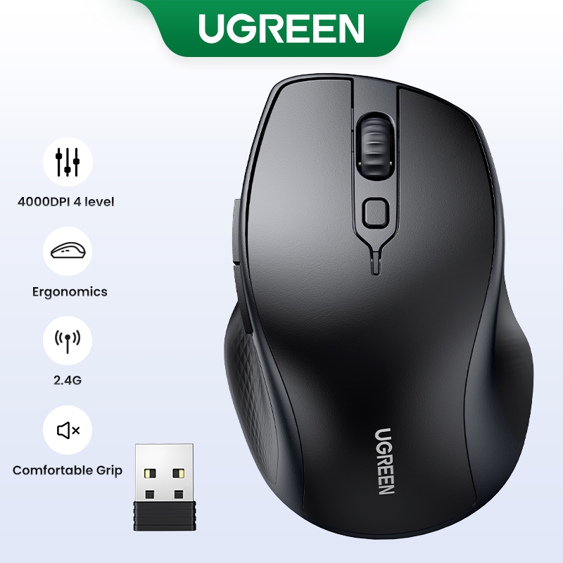 UGREEN Mouse Ergonômico Bluetooth Sem Fio Com 5 Botões Silenciosos 2.4G 5.0 E Mini Receptor USB DPI De 4 Níveis em Oferta na Shopee