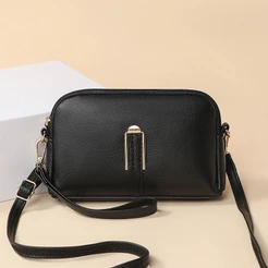 Mini Bolsa Feminina Moda Preto Couro PU Carteira