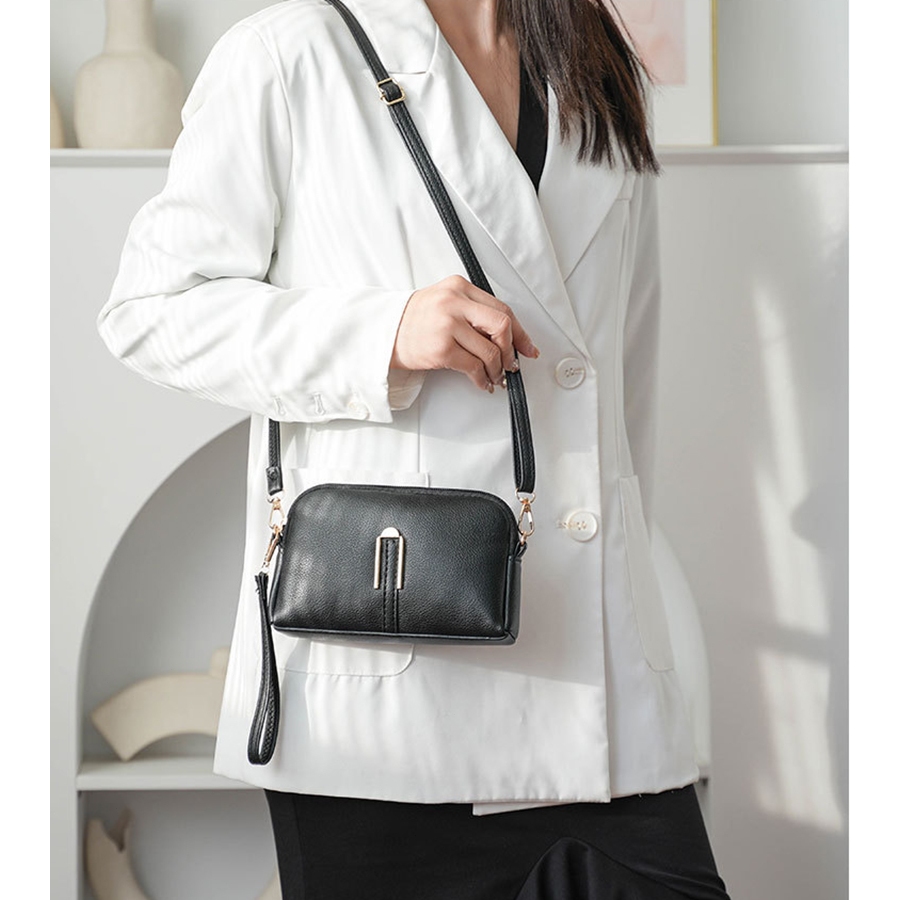 Mini Bolsa Feminina Moda Preto Couro PU Carteira — imagem 2 de 2