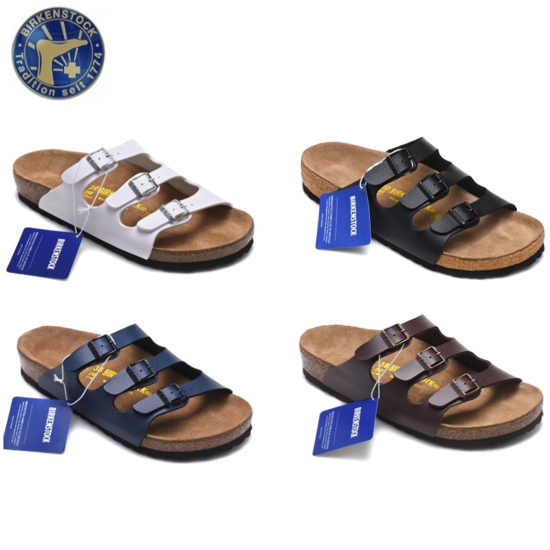 100 % original B/K Masculino/Feminino Clássico Chinelos De Cortiça Praia Sapatos Casuais Três Fivela Cera Óleo Série Flo em Oferta na Shopee