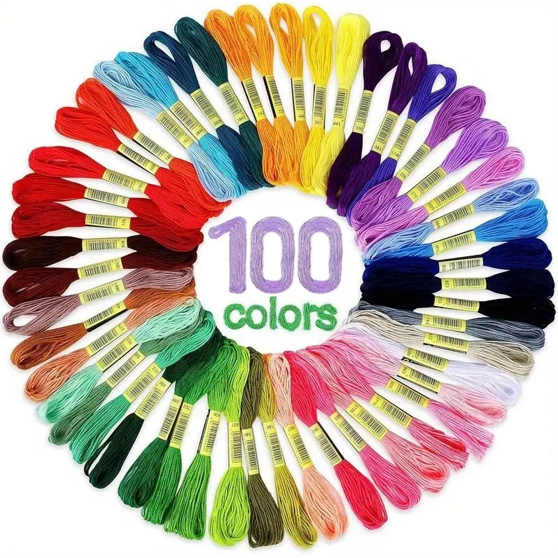 100pcs Linha De Costura De Algodão/Ponto Cruz Bordado Poliéster em Oferta na Shopee