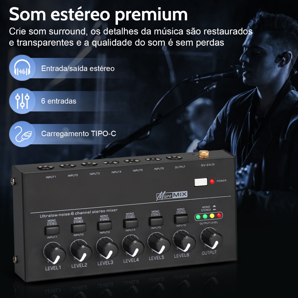 Amplificador de Fone de Ouvido HM600 Mini de 4/6 Canais com Adaptador de Energia HM400 em Oferta na Shopee