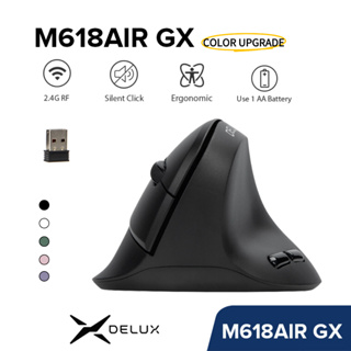 Delux M618AIR GX 2.4G Mouse Vertical Sem Fio Ergonômico MAX 2400 DPI 6 Botões Clique Silencioso Para Mãos Pequenas Use B em Oferta na Shopee