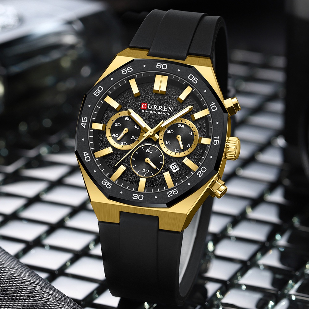 Novo Relógio Masculino CURREN : Cronógrafo De Pulseira De Silicone Casual Elegante Com Mãos Luminosas, Mostrador Grande · foto 2