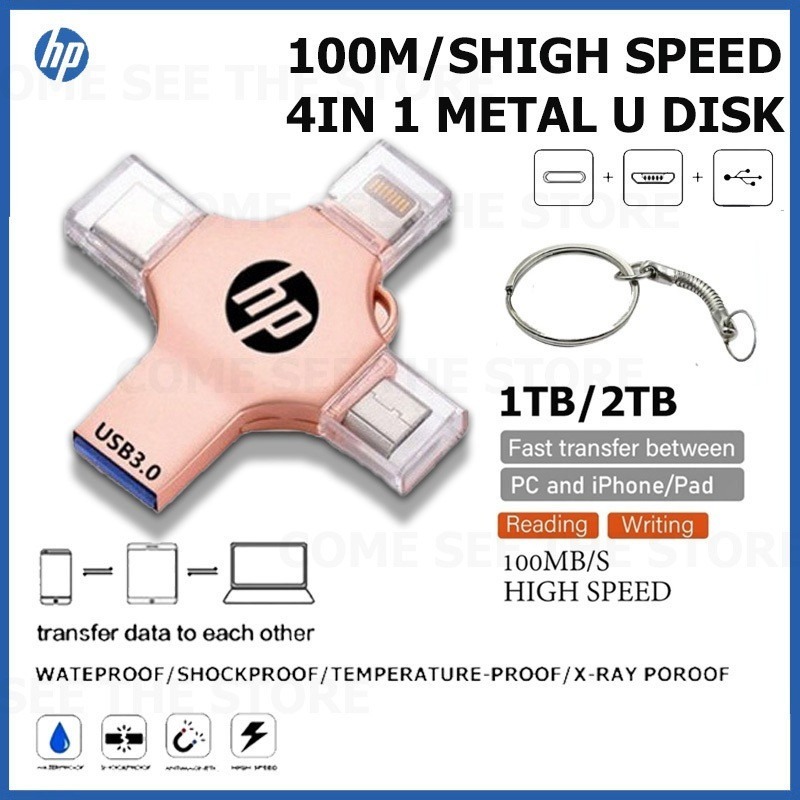 4 Em 1 HP USB 3.0 Flash Drive Memory Stick 1 Tb 2 OTG Rápido Tipo C Adequado Para i/O/Telefone Celular/Tablet PC/, Armaz