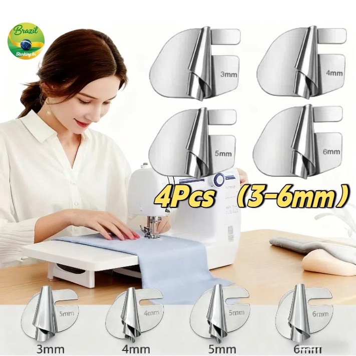 Kit 4 Pcs Aparelho Barra Bainha Enrolada Reta Industrial E Doméstica（3-6mm） em Oferta na Shopee