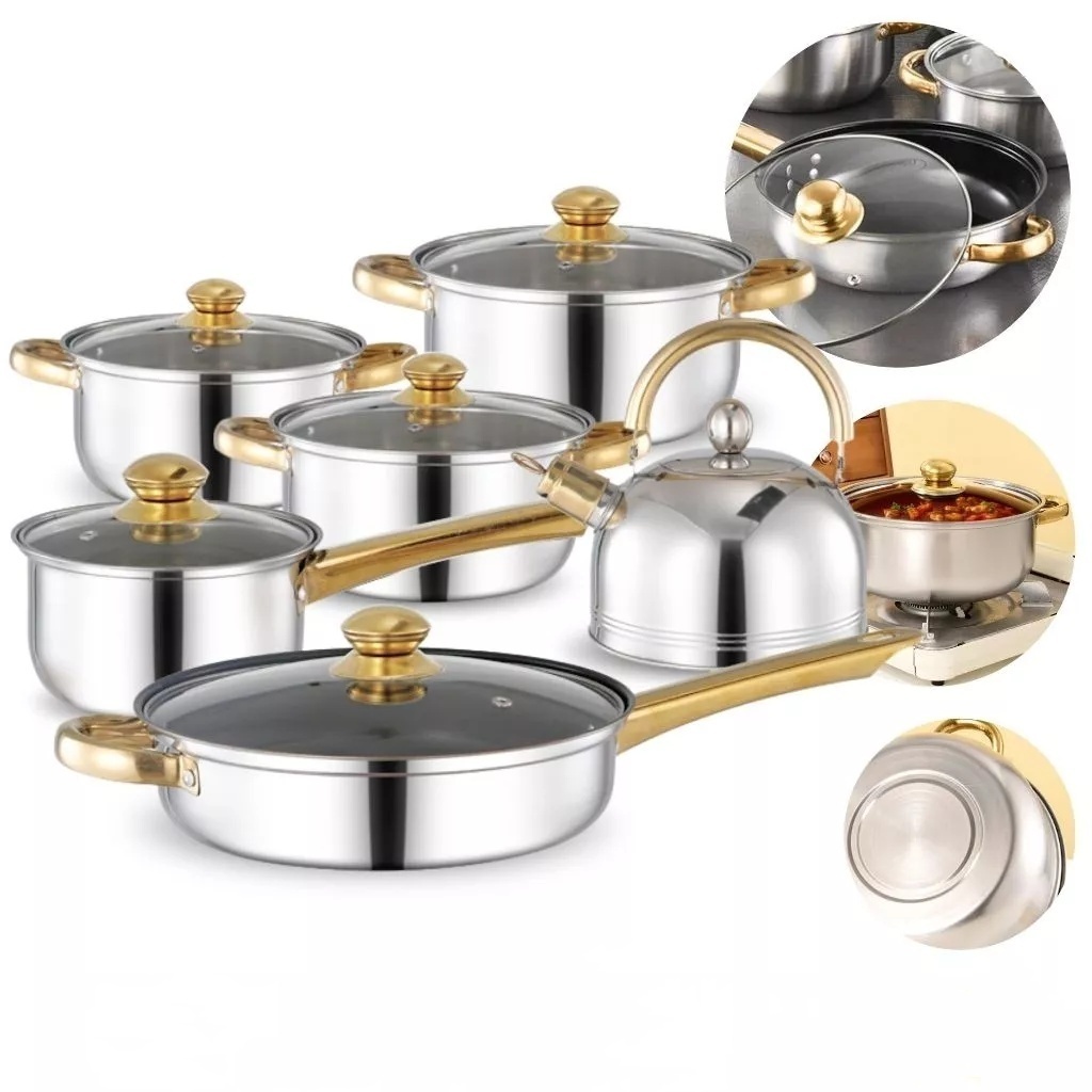 Conjunto de placa antiaderente de aço inoxidável de 5 peças, com 12 tampas e 1 tampa de panela antiaderente, tratamento em Oferta na Shopee