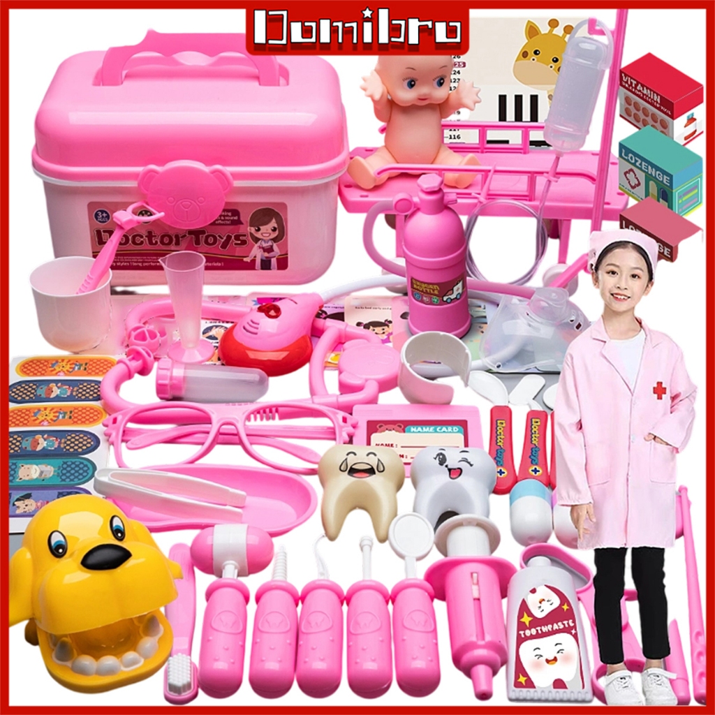 65 Pcs Brinquedos Médicos Doctor Toys Pretend Play Set Com Mala Uniforme Som E Efeitos Luminosos