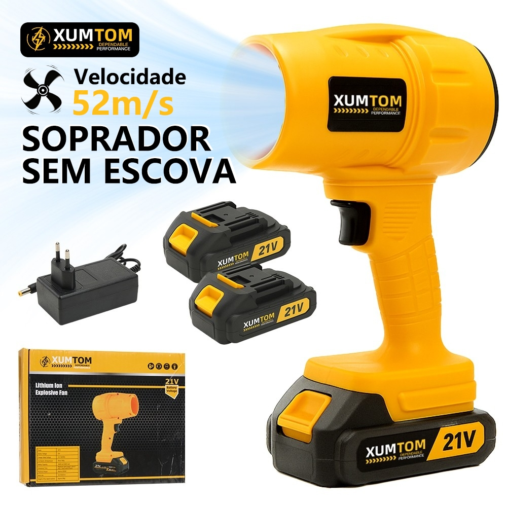 Soprador elétrico de folhas com 2 baterias de 21V dupla voltagem 35000 rpm 1050W