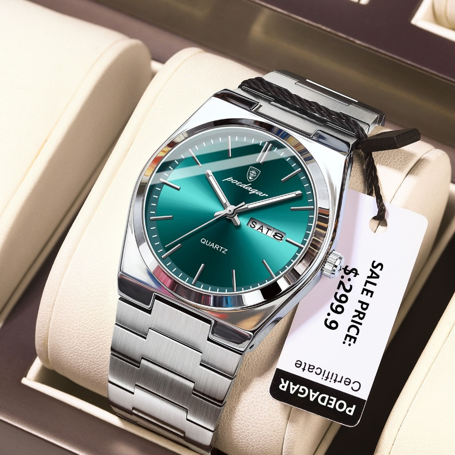 POEDAGAR Luxo Homem Relógio De Pulso Data Semana Militar Relógios Masculinos Luminoso À Prova Dwaterproof Água Aço Inoxi