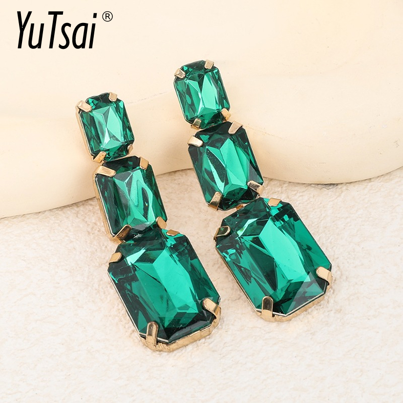 Yutsai Brincos Geométricos De Vidro Vintage , Bloco De Zircônia , Joias Femininas Da Moda PD2389