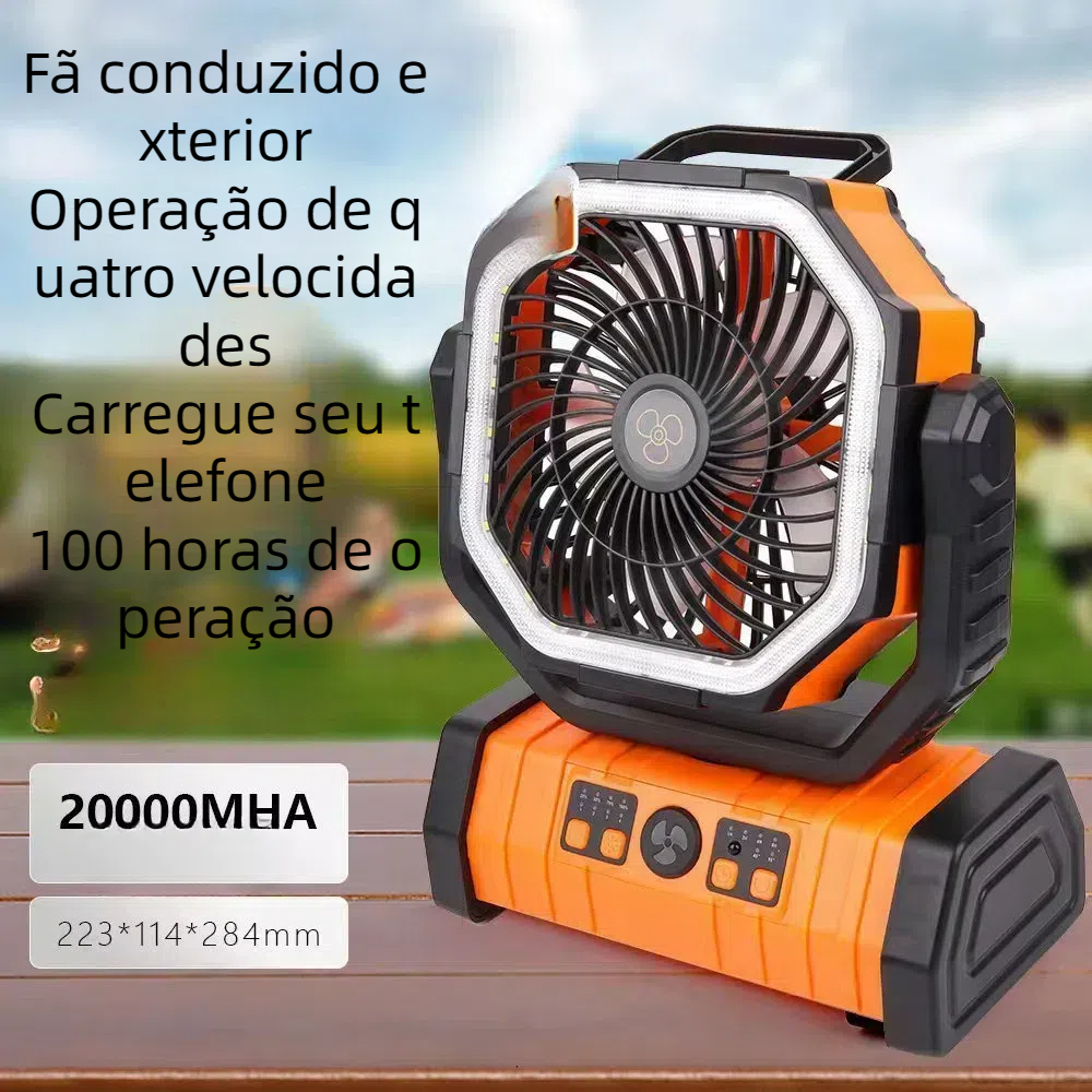 Ventilador de acampamento ao ar livre carregando celular com iluminação LED com controle remoto