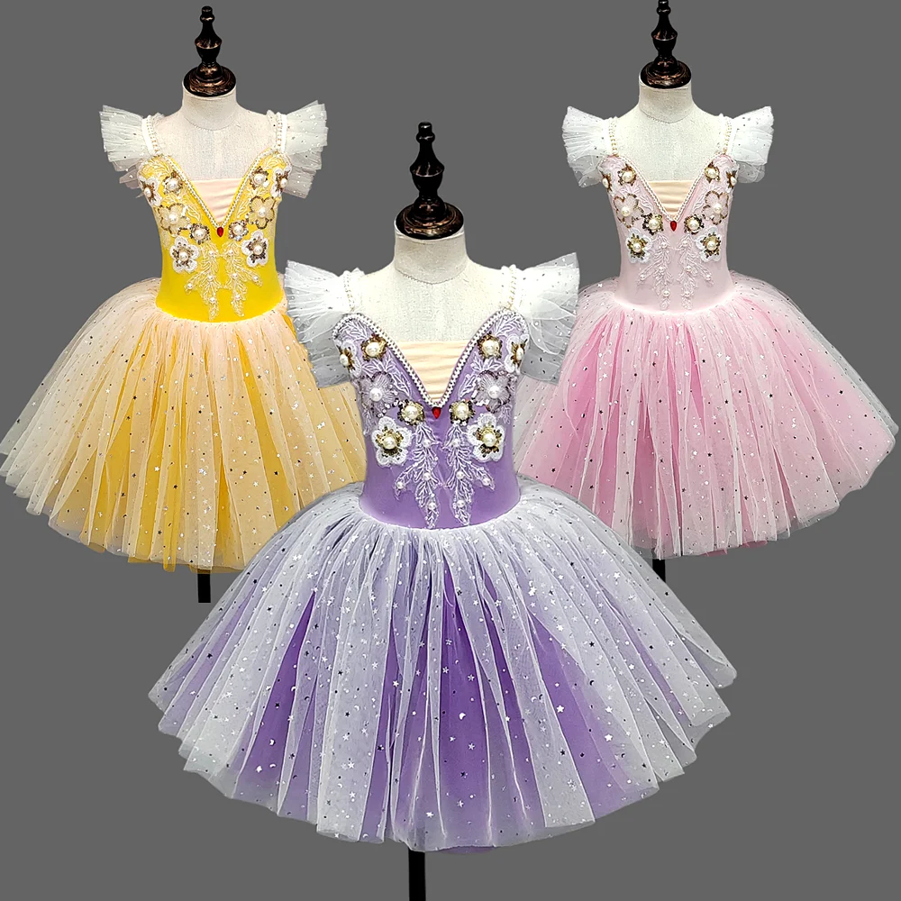 Vestidos De Balé Para Meninas Dança De Lantejoulas Infantis Programas Do campus Apresentações Em Grupos De Palco Trajes 