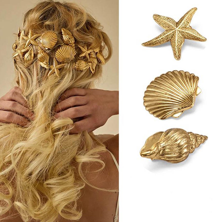 Bonito estrela do mar estilo férias concha grampo de cabelo concha oceano série cocar lateral