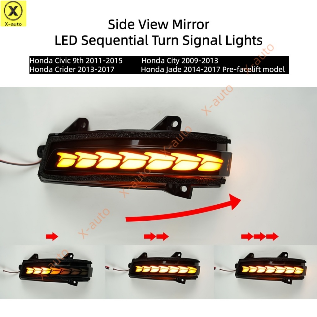 Espelho Retrovisor Lateral LED Luzes De Sinalização Sequencials Compatíveis Com Honda Civic , City , Crider , Jade-,