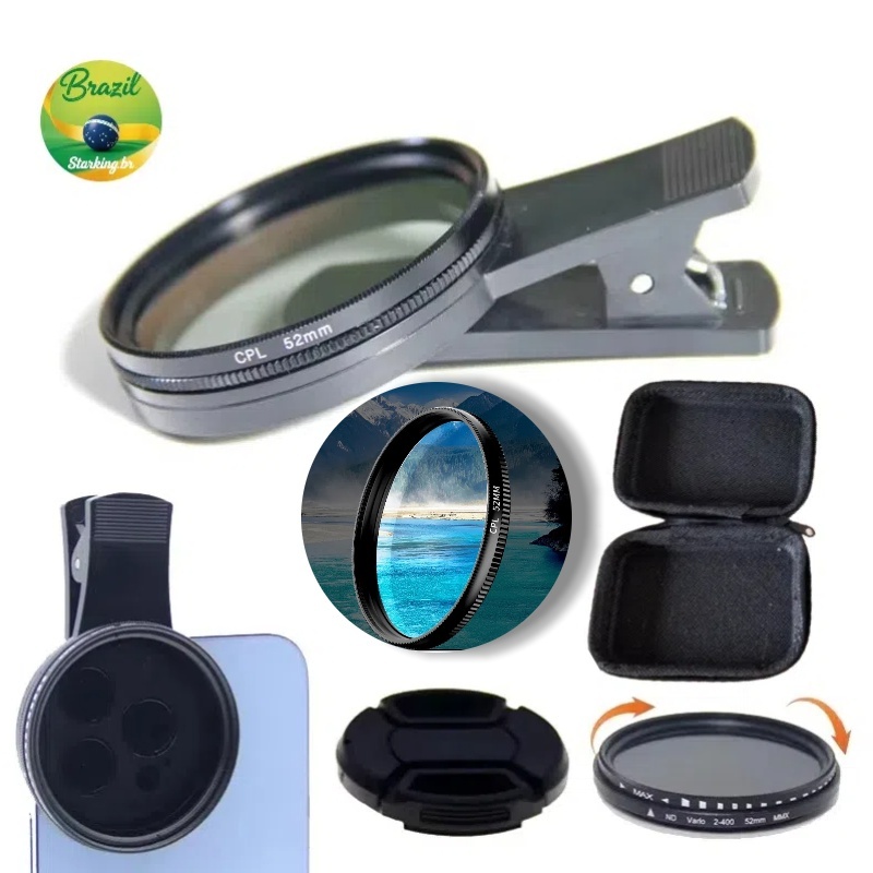 Kit 52mm Filtro Cpl Lente Polarizador Para Celular Clipe Anti Reflexo Com Estojo em Oferta na Shopee