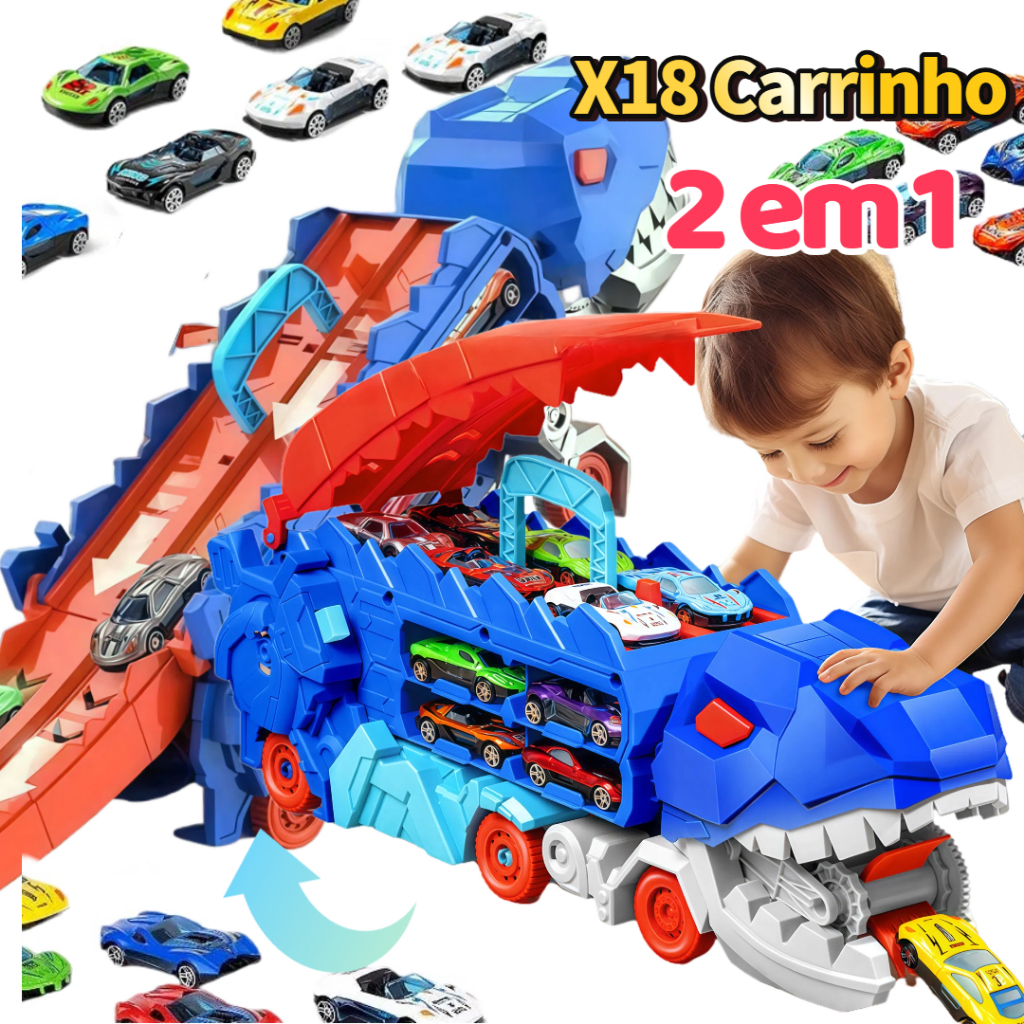 Medoosi Infantis Grande Brinquedo Carros De Pista Dinossauro Caminhão +18 Carrinho Kit /Monster Truck Transformes 2 em 1