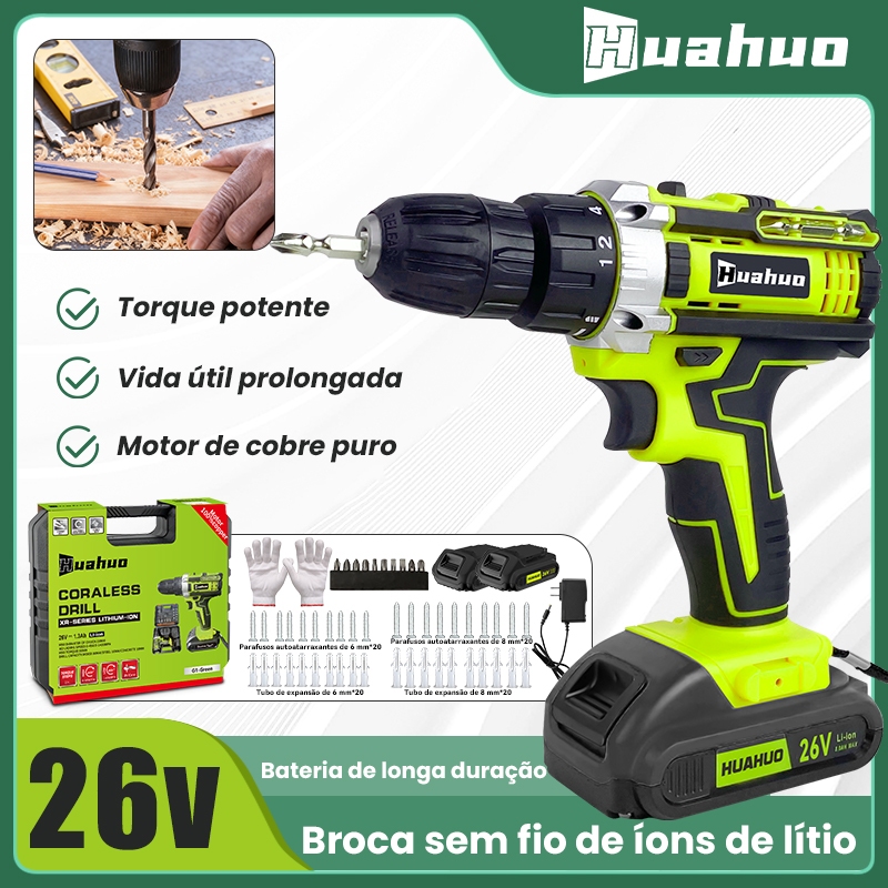 Parafusadeira Parafusadeira 26V 2 Baterias Parafusadeira A Bateria Furadeira Gratuito Acessórios Para Ferramentas
