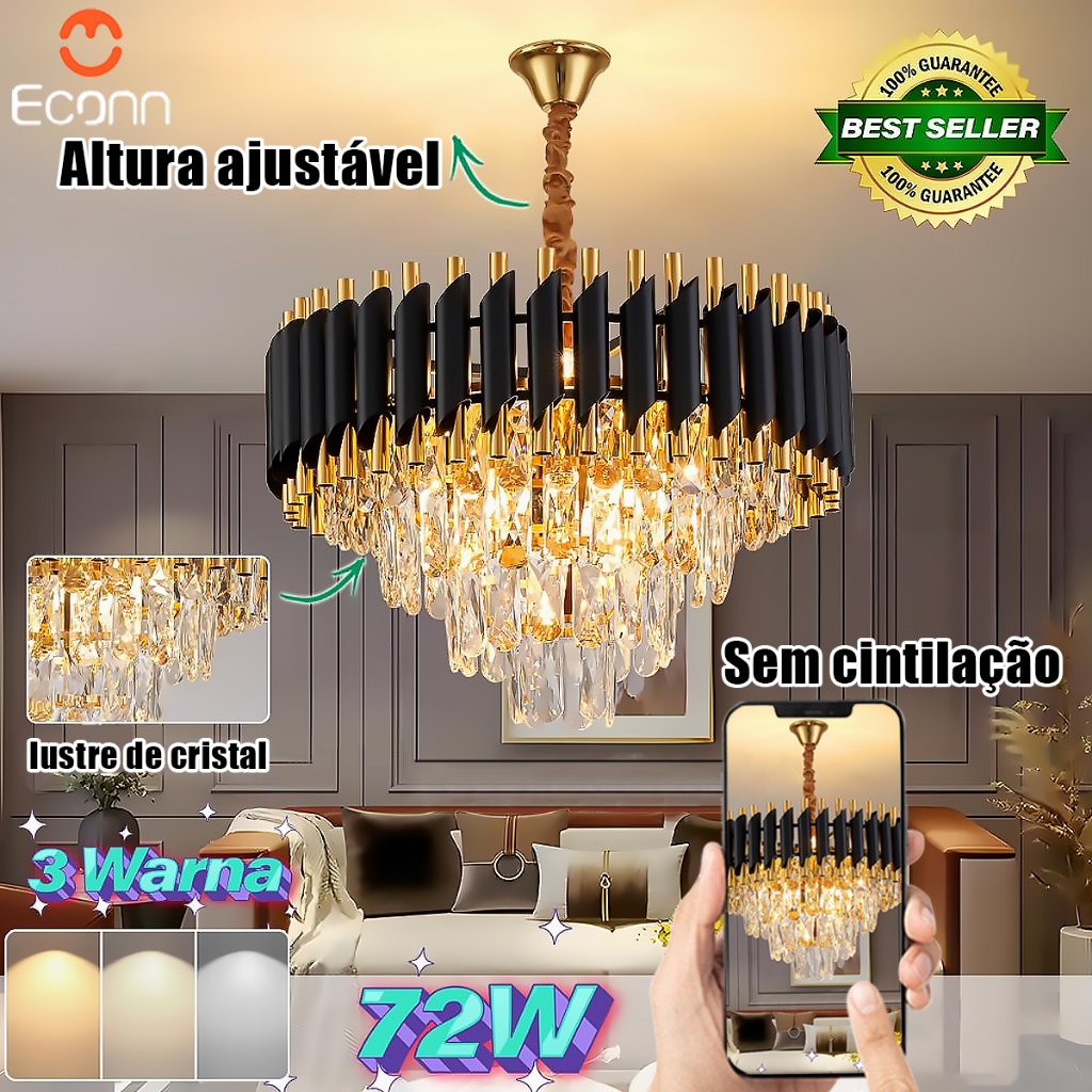 LED Luz de cristal pendente lustres Três tons de iluminação moderno Adequado para sala de jantar sala de estar quarto