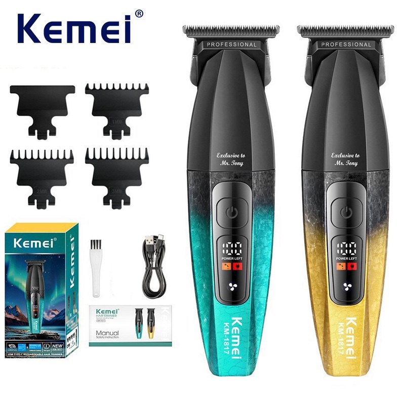 Kemei 1817 Aparador de Cabelo Sem Folgas para Homens, Lâmina T em DLC, Máquina de Corte Profissional de Metal Total,