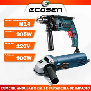 Kit Esmerilhadeira Lixadeira Angular 900W+Furadeira de Impacto Parafusadeira 220V e Acessórios 2 EM1 em Oferta na Shopee