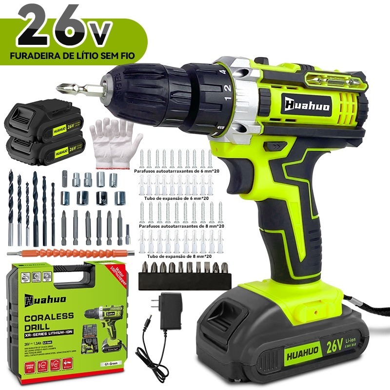 110V/220V Parafusadeira 26V 2 Baterias Sem Fio Com Impacto e Maleta Completa de Brocas~ em Oferta na Shopee