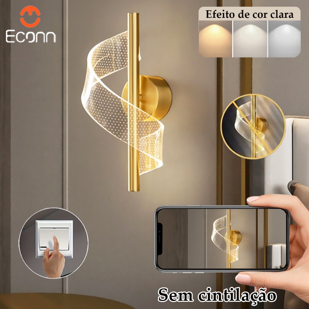 Lâmpada de parede LED Design moderno Arte sensível Leve luxo Três cores mudando de luz Adequado para quarto sala