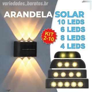 Kit2~10Luminária Arandela Solar 6 8 e 10 LED Luz Branco Quente para Parede a Prova dágua Spot parede em Oferta na Shopee