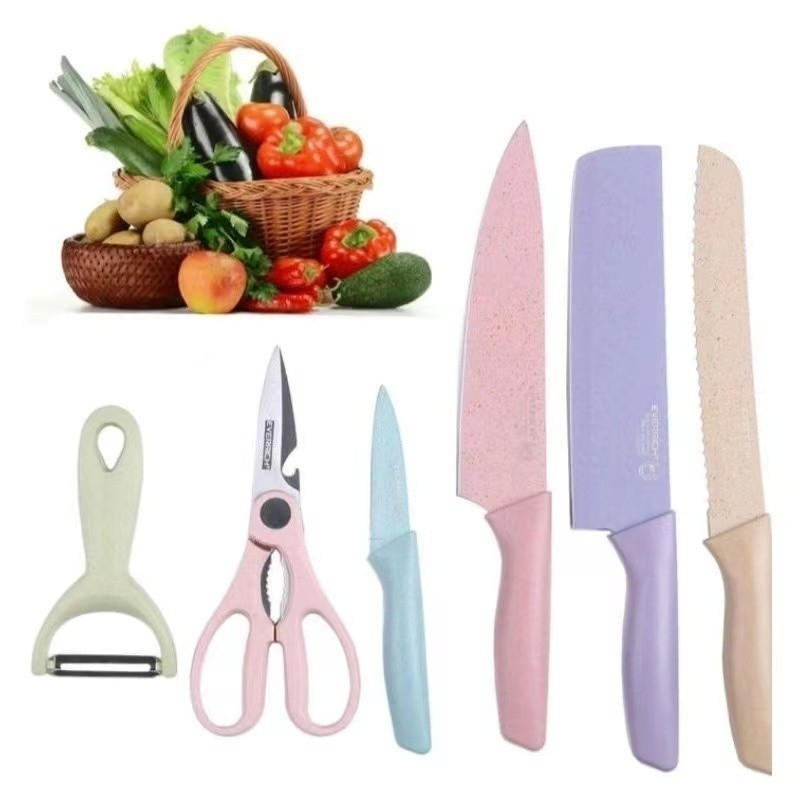 Jogo 6 Facas Profissional Antiaderente - Cozinha Gourmet e Churrasco - Com Tesoura