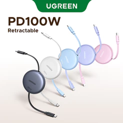 Cabo De Dados De Carregamento Retrátil UGREEN 100W USB-C Para Com Suporte Rápido Samsung 45W