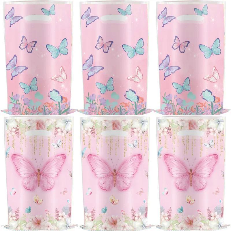 50 Pçs Borboleta Festa Goodie Sacos Rosa Plástico Doces De Presente Para Saque Saco Casamento De Aniversário Decoração A