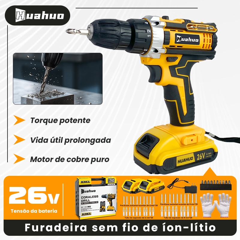 Furadeira Parafusadeira Furadeira e Parafusadeira a Bateria Parafusadeira 26/21/16V 2 Bateria