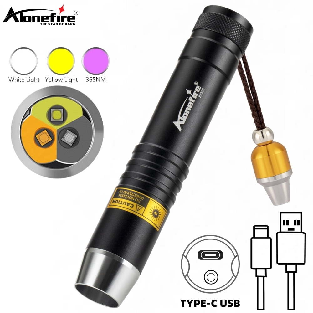 Alonefire SV370 3 Em 1 Branco Amarelo 365nm UV LED Lanterna USB Recarregável Jóias Pedra De Jade Pet Stain Tinea Marcado