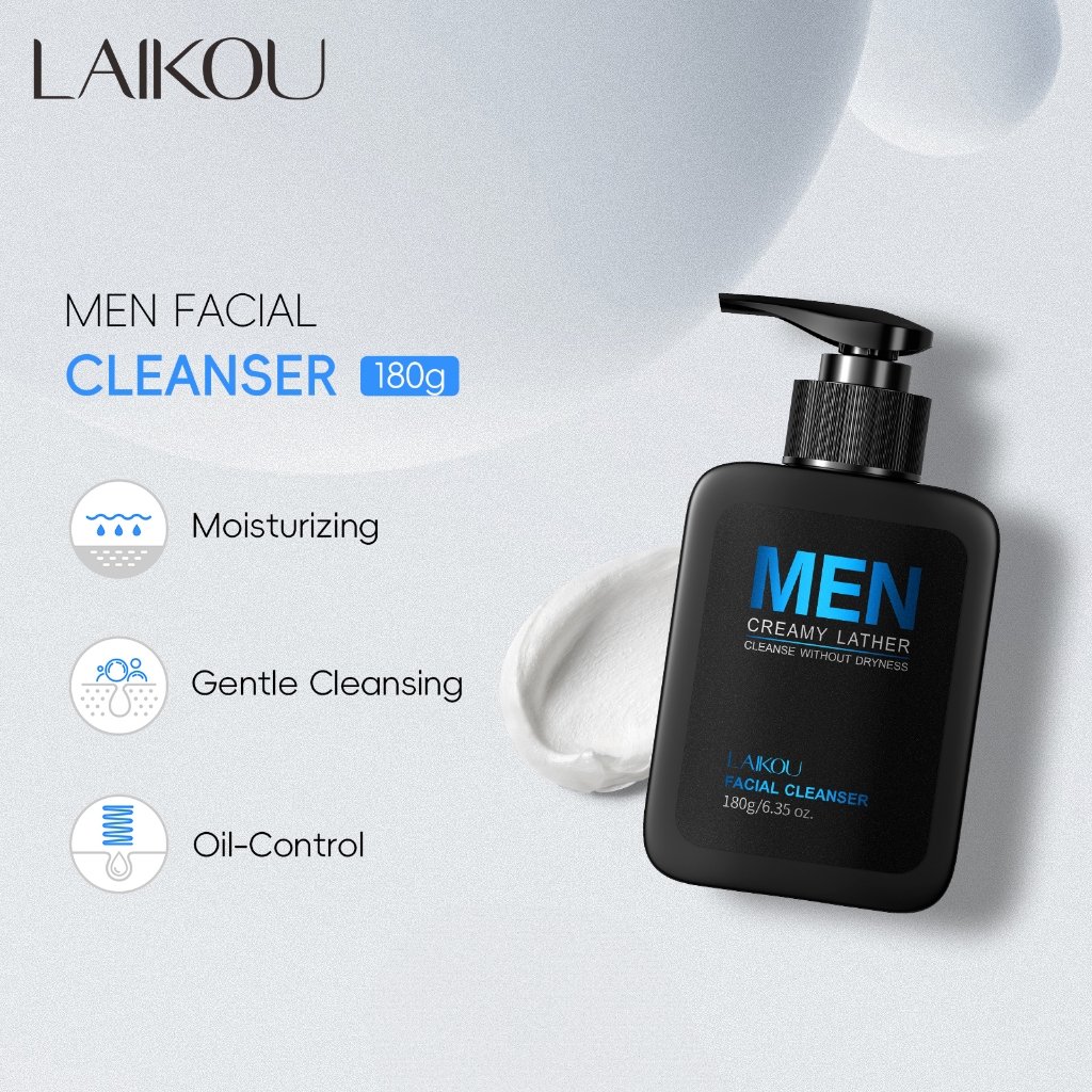 Limpador Facial Hidratante Aminoácido Para Homens-LAIKOU Homem 180g Controle De Óleo De Limpeza Profunda Refrescante Sem Secagem Melhora A Pele Com Acne Revitalize