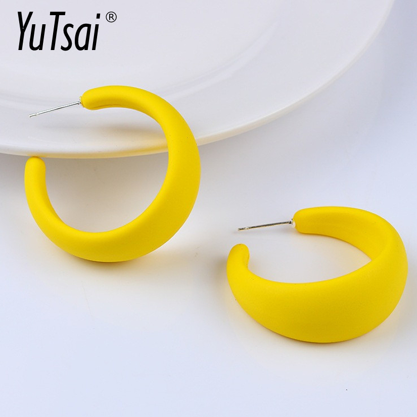 Yutsai Brincos De Argola Acrílicos Exagerados Em Forma De C Para Mulheres , Joias , Presentes PD1854 em Oferta na Shopee