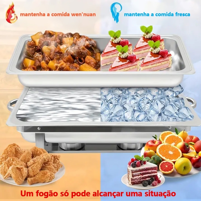 Rechaud Profissional Inox 12L com 1, 2 ou 3 Divisórias para Buffet Festas Eventos [Spsend.br]