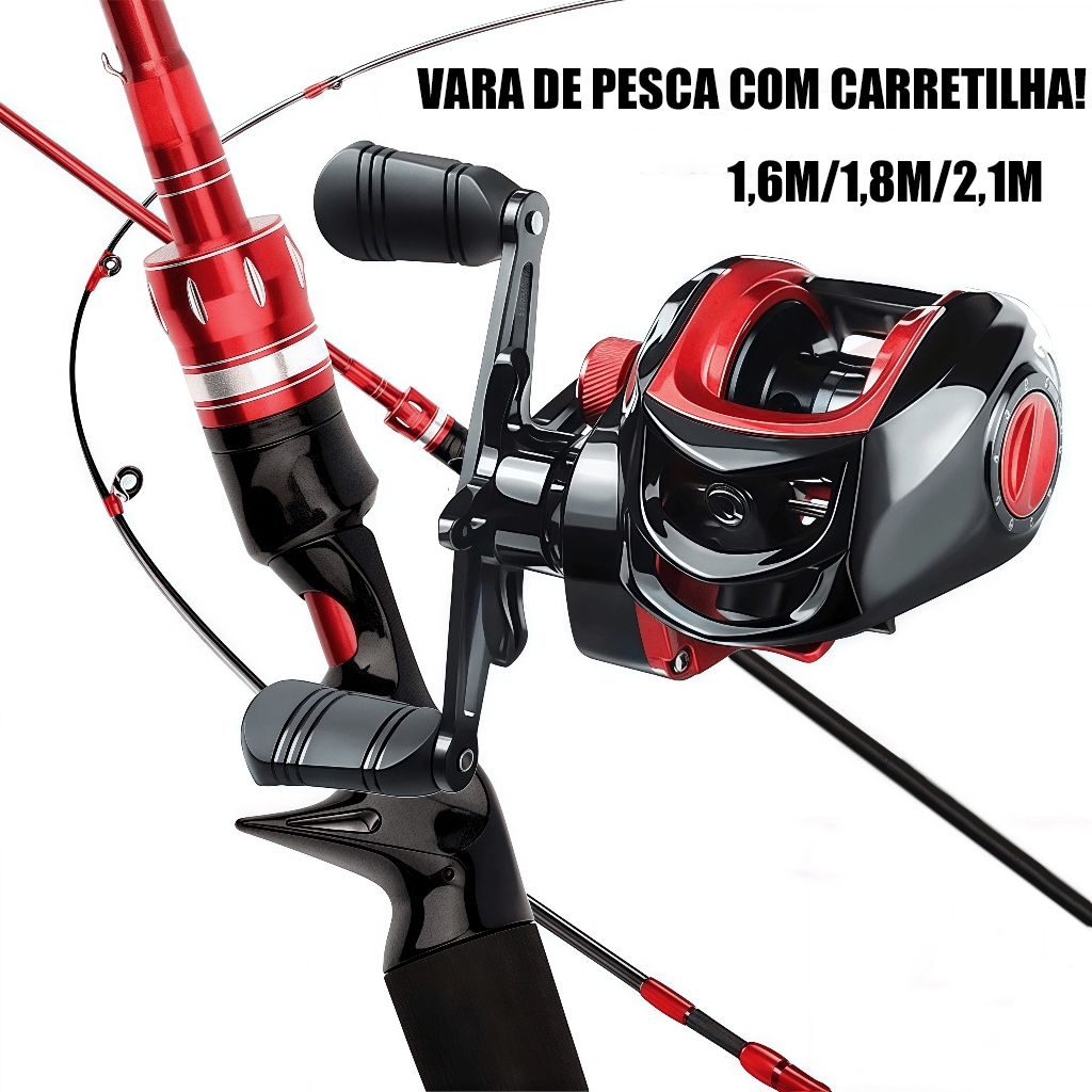 Conjunto De 2 Peças Inclui Vara De Pesca De Fundição Longa De 1,6/1,8/2,1 M E Carretel metal 7,2 : 1