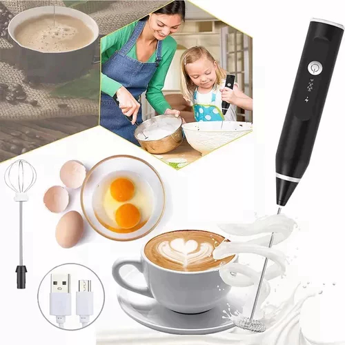 Mini Mixer Elétrico Portátil - 2 em 1 p/ Leite, Café e Ovos - Recarregável e Prático