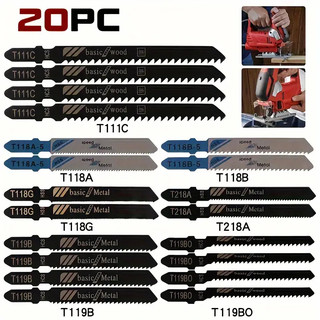 20 peças  Conjunto universal de lâminas de serra tico-tico para madeira, plástico e metal