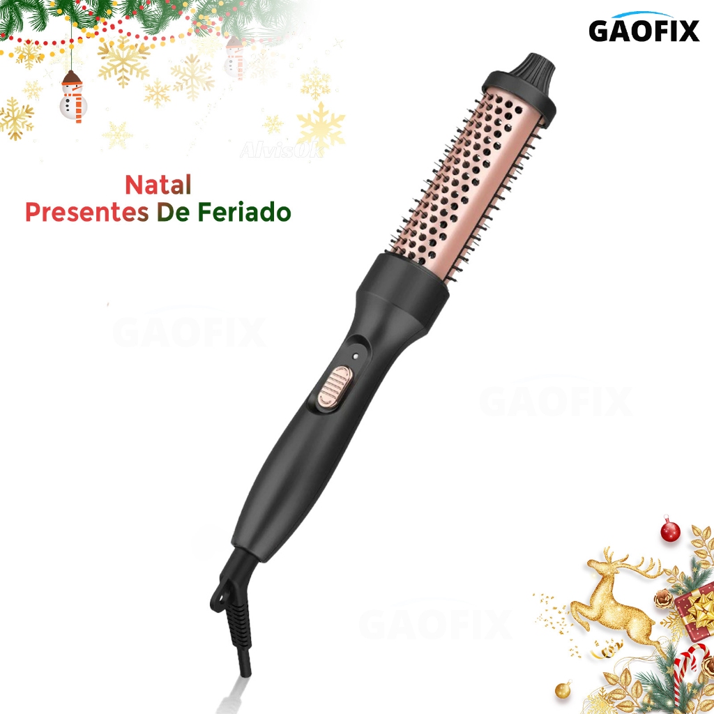 Escova de Cabelo Elétrica 3 em 1 Cerâmica Alisa 32mm Modelador De Cachos Bivolt Aquecimento Rápido