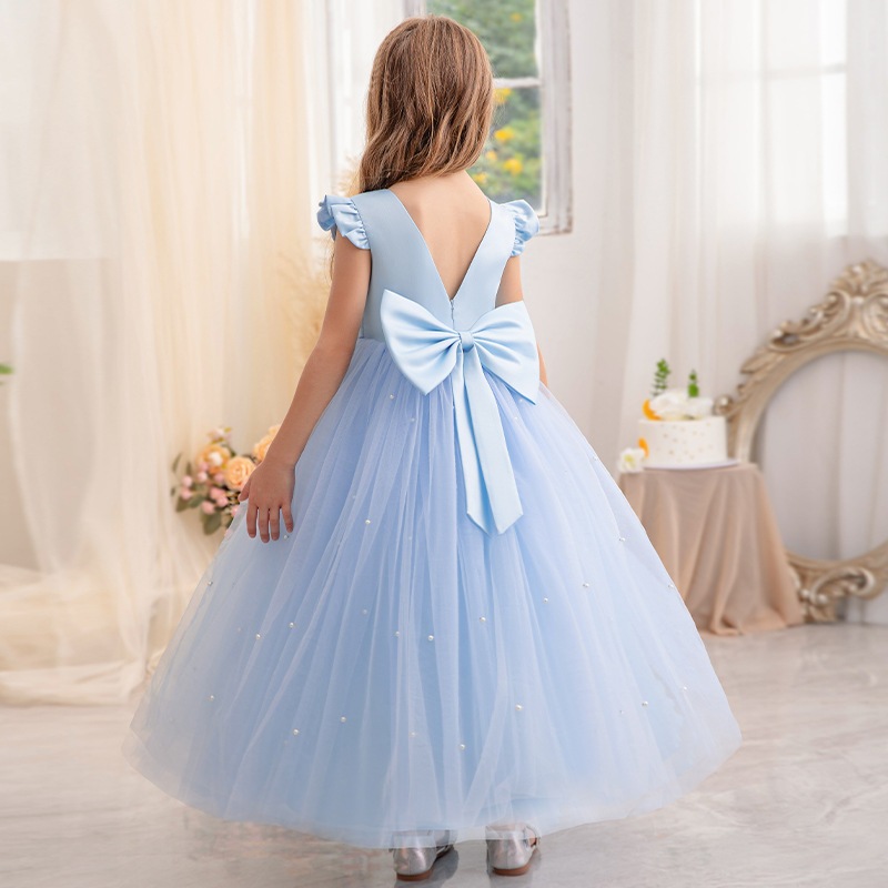 Vestido longo com laço para meninas de 5 a 14 anos, vestido infantil de aniversário em Oferta na Shopee