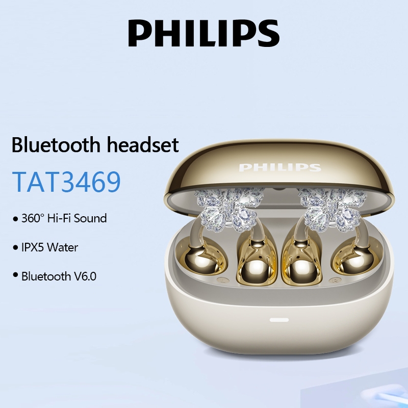 PHILIPS TAT3469 Fones De Ouvido Bluetooth Baixa Latência Com Cancelamento De Ruído TWS Tipo Clipe De Orelha Fone 6.0