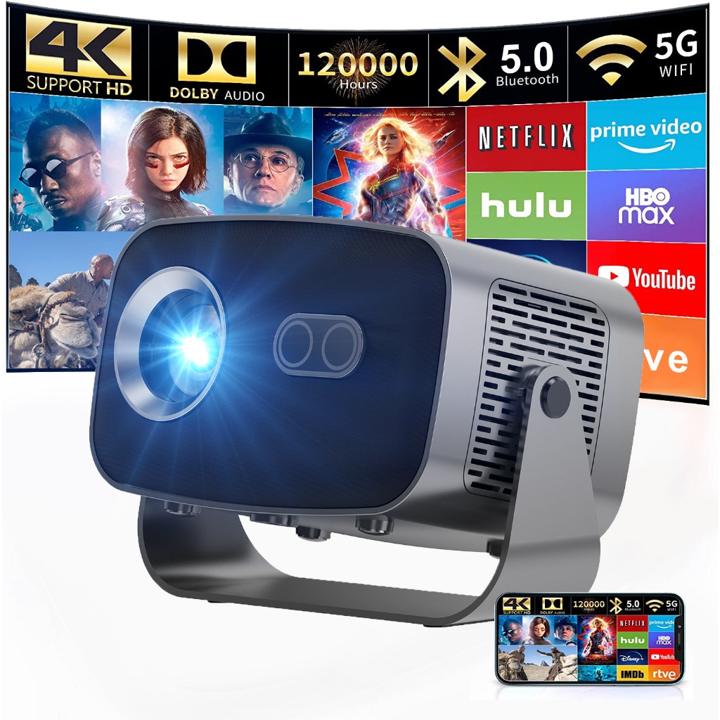 Projetor A10 Android TV 4K Dual Band WIFI 6.0 Bluetooth 5.0 Cinema Portátil Escritório Sala De Estar TUDO AQUI