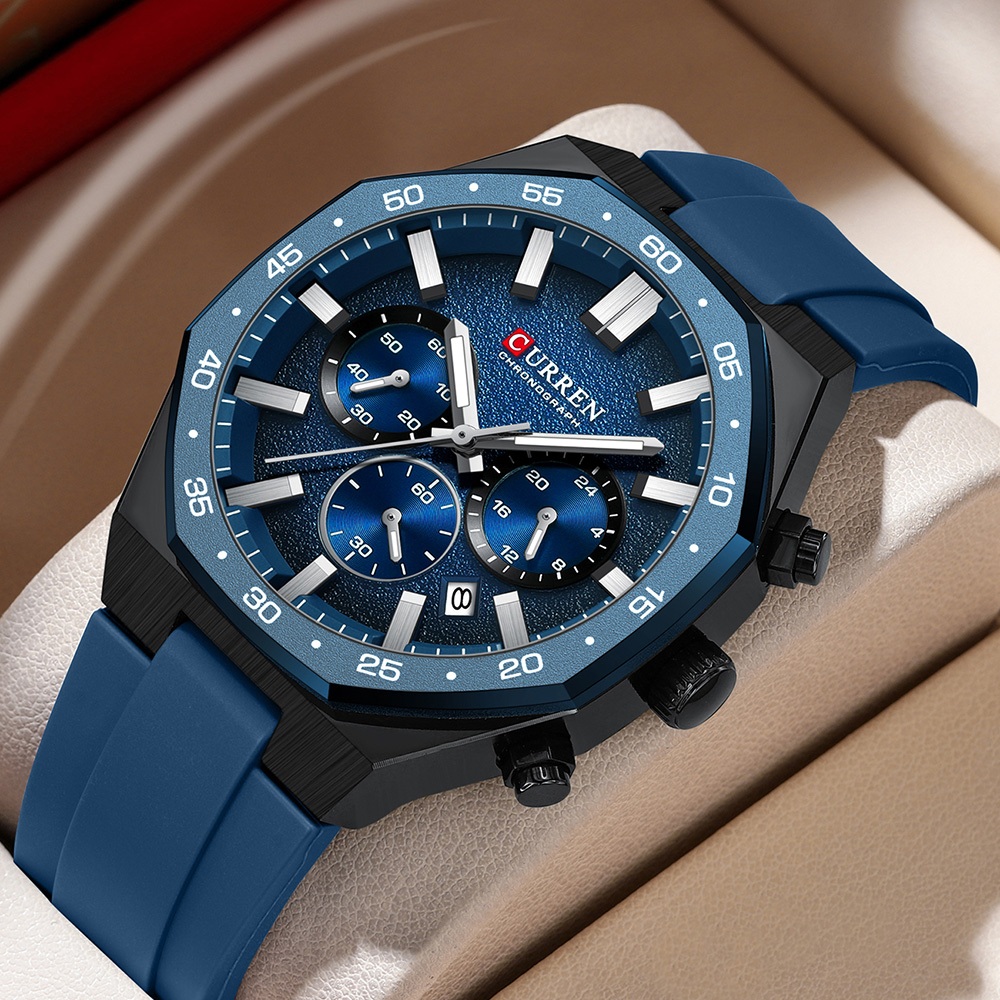 Novo CURREN Relógio Masculino Moda Casual Cronógrafo Com Pulseira De Silicone Mãos Luminosas Exibição De Data Esportes A em Oferta na Shopee