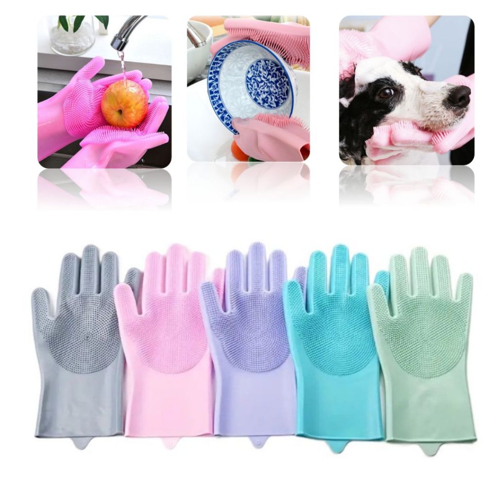 ‌Par de Luva Lava-Louça Silicone Mágica - Multiuso (Cozinha, Limpeza, Banho de Pets), Antiaderente