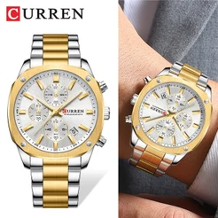Novo CURREN Relógio Masculino Marca Original Pulseira De Aço Inoxidável Prata Cool-Tone Cronógrafo Mãos Luminosas Mostra