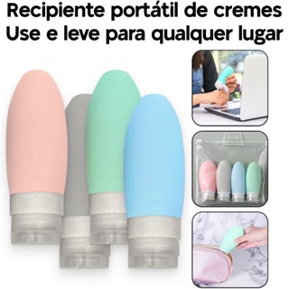 Kit 4 Frasco De Cosmetico 90ml Silicone Para Viagem Portatil Shampoo Creme Loçao Sabonete em Oferta na Shopee