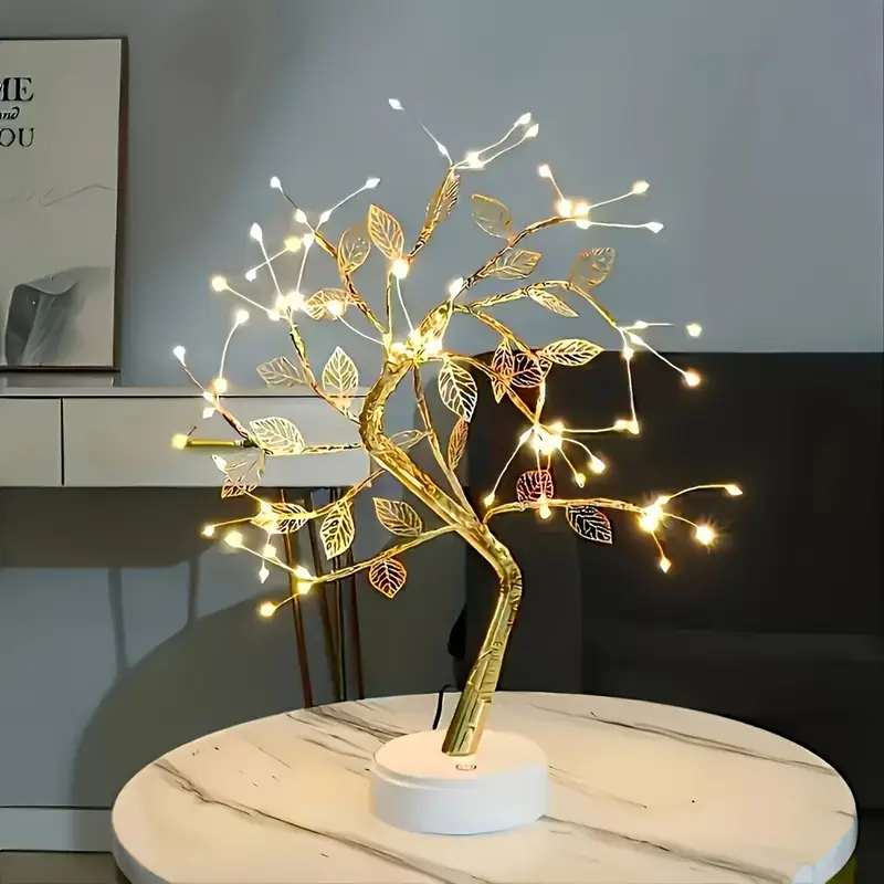 Luz de árvore LED de folha dourada, adequada para decoração de casa, quarto, iluminação de mesa de cabeceira em Oferta na Shopee