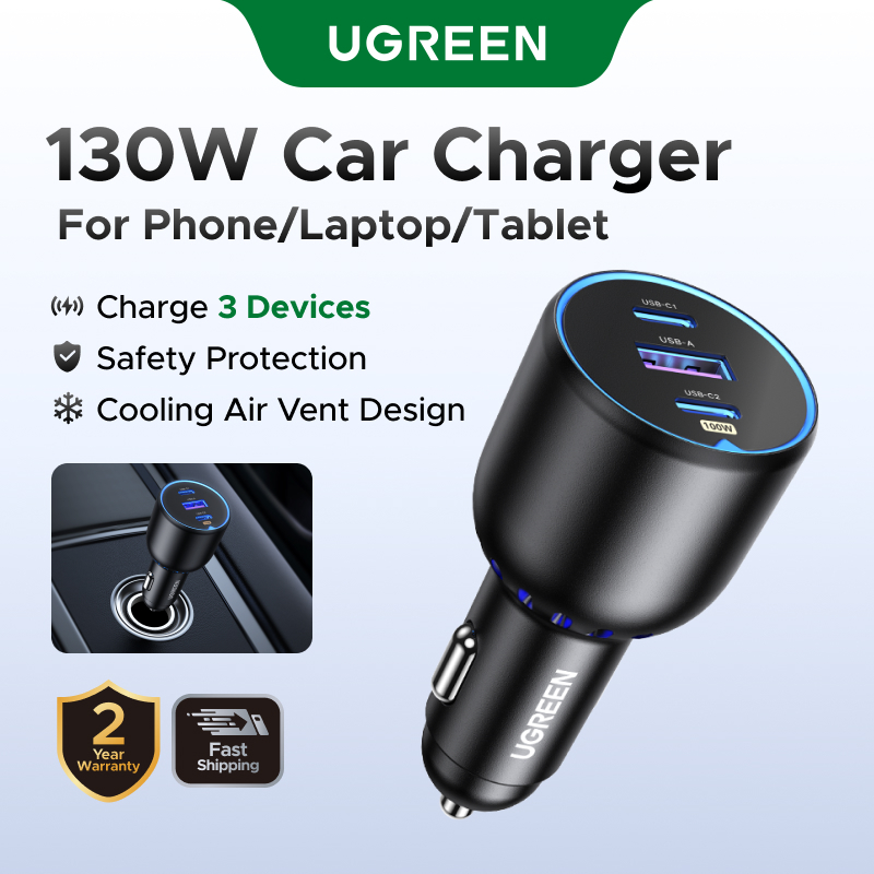 Carregador Rápido De Carro UGREEN 130W PD3.0 USB Tipo C Para iPhone 15 14 Pro Max 13 12 Tabet Notebooks em Oferta na Shopee
