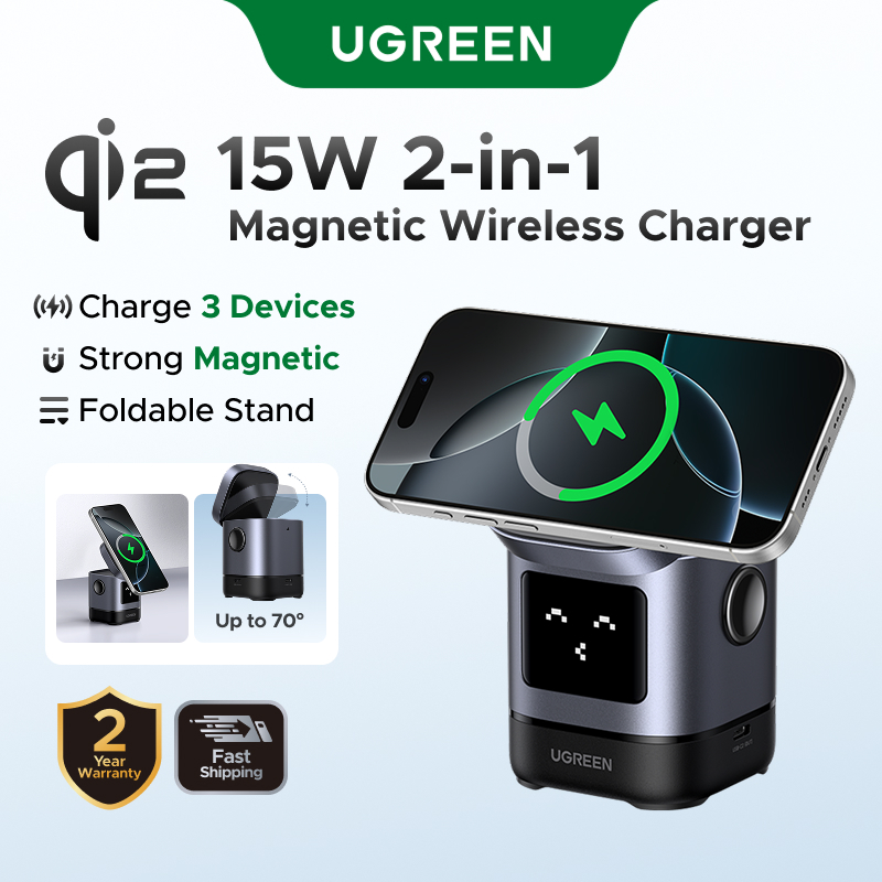 UGREEN Uno Qi2 15W Carregador Magnético Sem Fio 25W Max Robot Design 15W Para iP